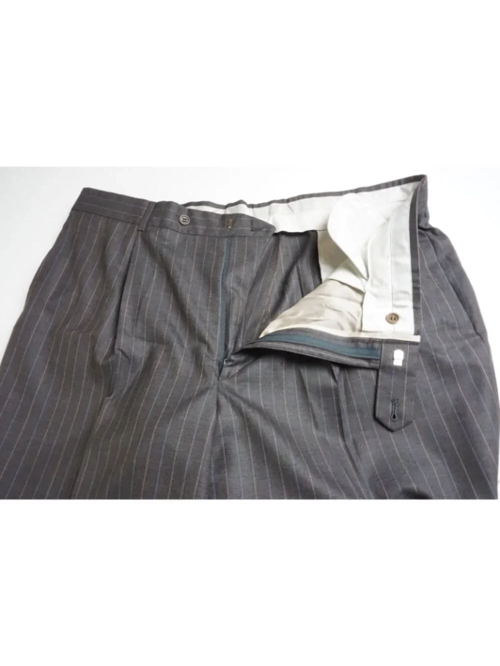 Belvest Gray Blue Beige Striped 150s Wool 2 Pc Suit Jacket Pants 46R Brand New